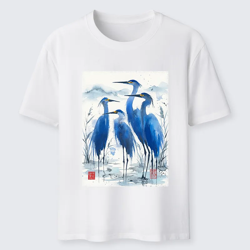 Tokyo-Tiger Blue Heron Ink Art Classic T-Shirt