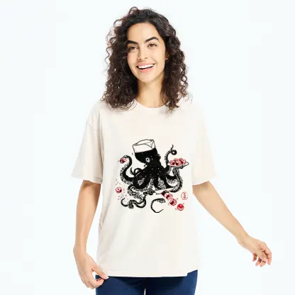 Tokyo-Tiger Octopus Making Sushi Funny Meme Washed T-Shirt