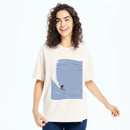Tokyo-Tiger Ocean Line Surf Graphic Print Washed T-Shirt