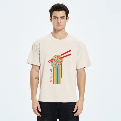 Tokyo-Tiger Colorful Noodles On Red Chopsticks Washed T-Shirt