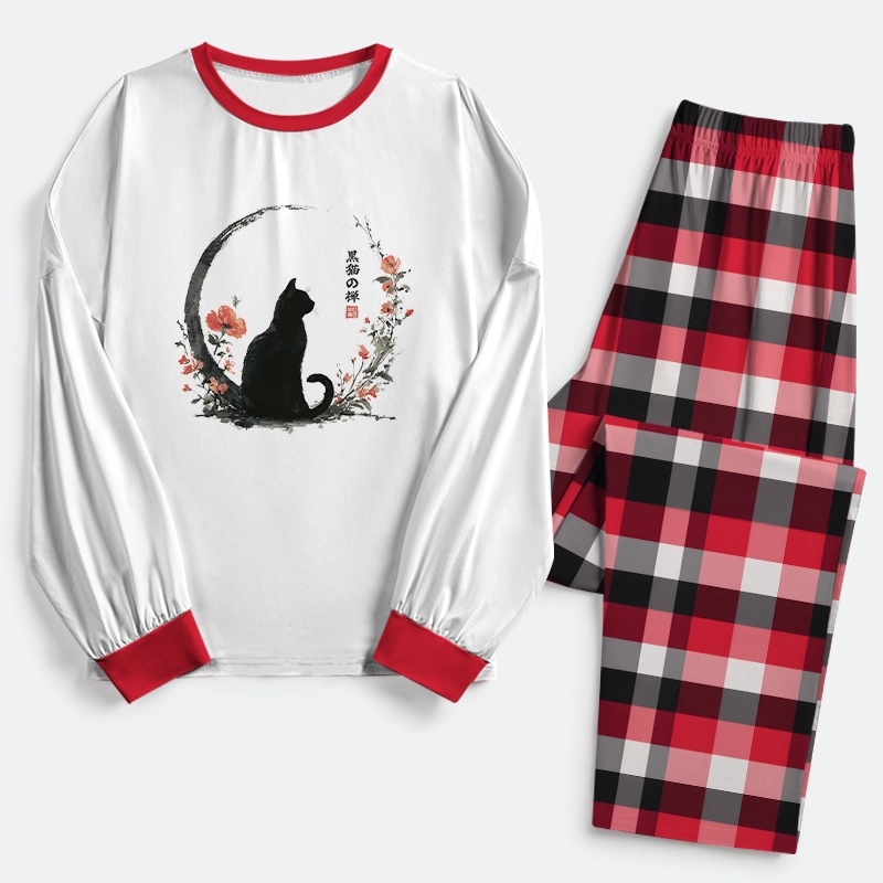 Tokyo-Tiger Black Cat And Flowers Family Pajama Sets