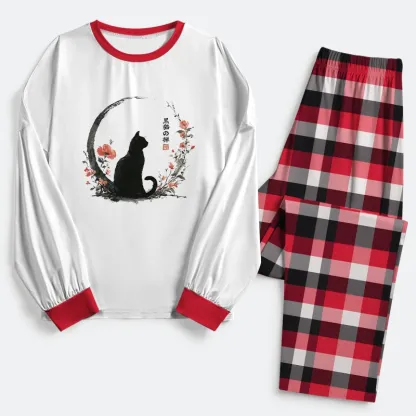 Tokyo-Tiger Black Cat And Flowers Family Pajama Sets