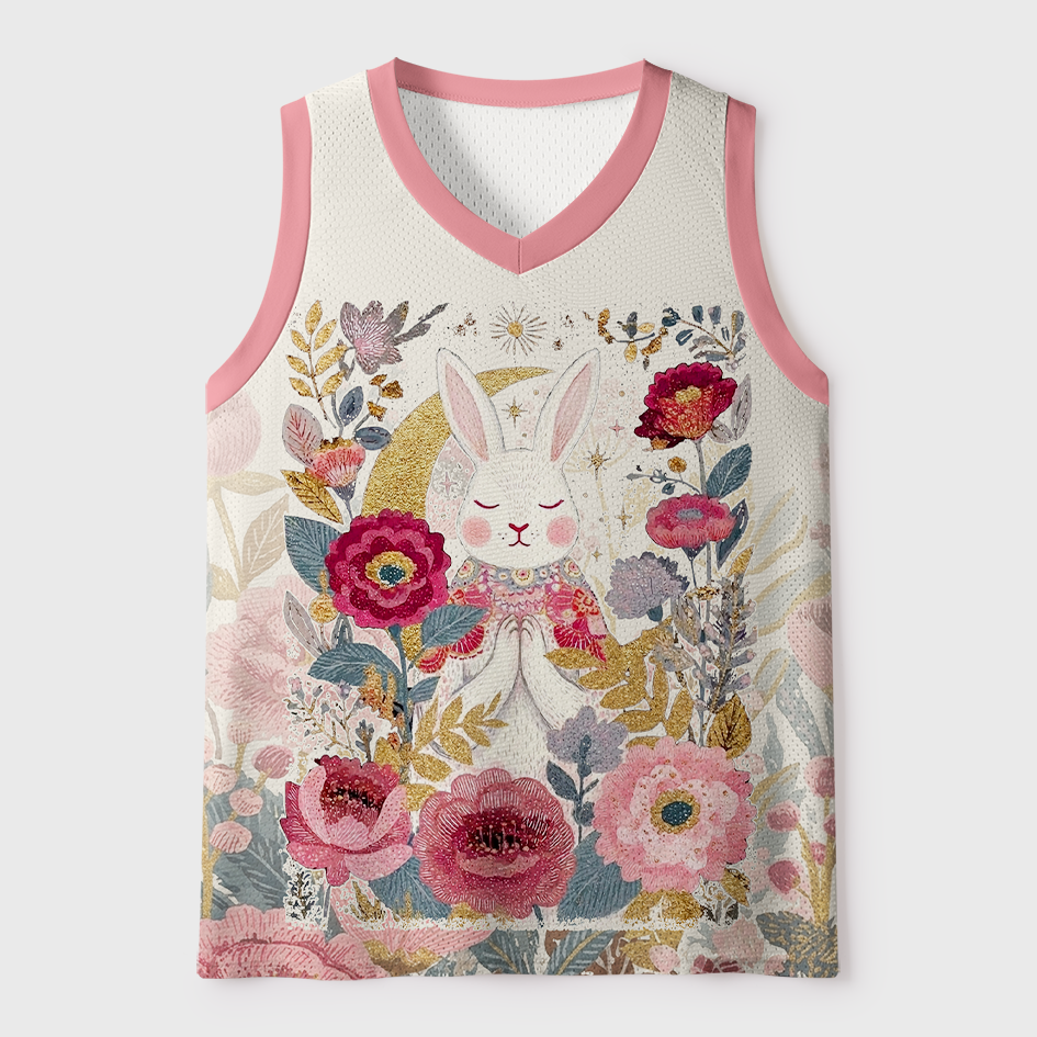 Tokyo-Tiger Moon Floral Cottagecore Rabbit Mesh Tank Top