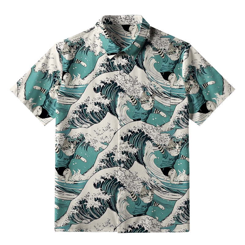 Tokyo-Tiger Cat's Surfing Trip Button-up Shirt