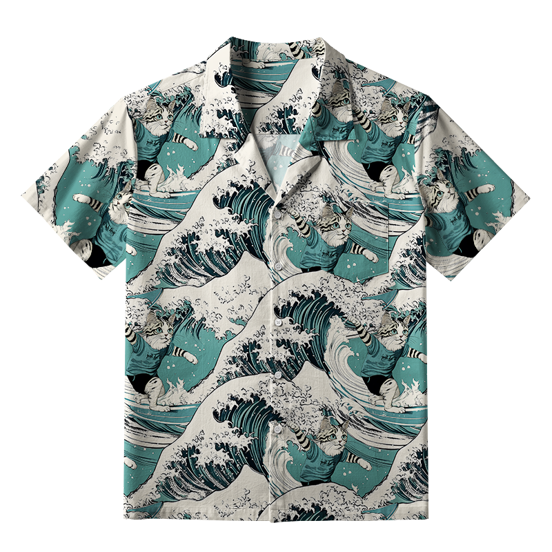 Tokyo-Tiger Cat's Surfing Trip Aloha Hawaiian Shirt