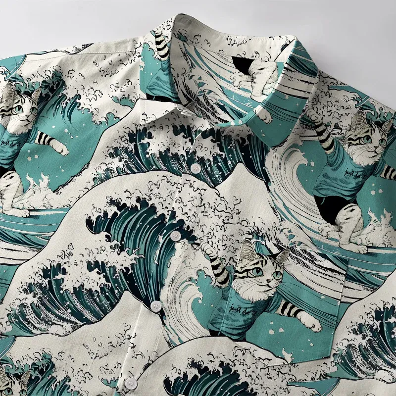 Tokyo-Tiger Cat's Surfing Trip Button-up Shirt