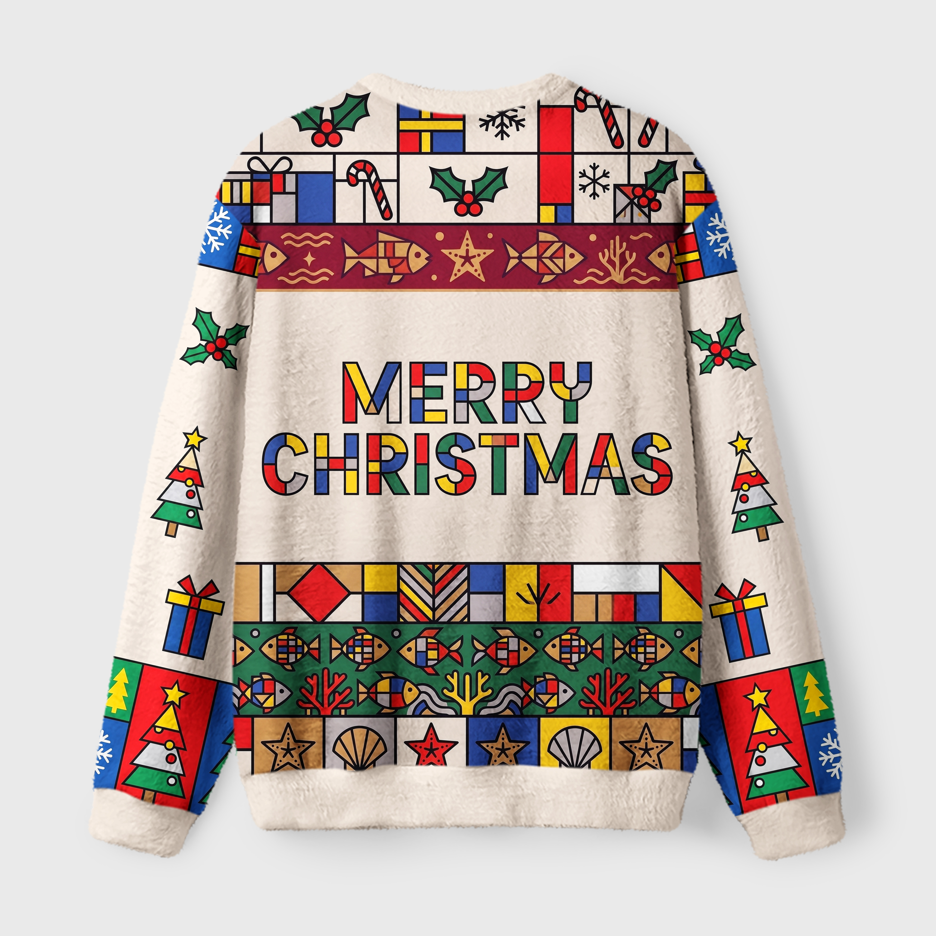 Tokyo-Tiger Mondrian Style Santa Frog Fuzzy Christmas Ugly Sweatshirt