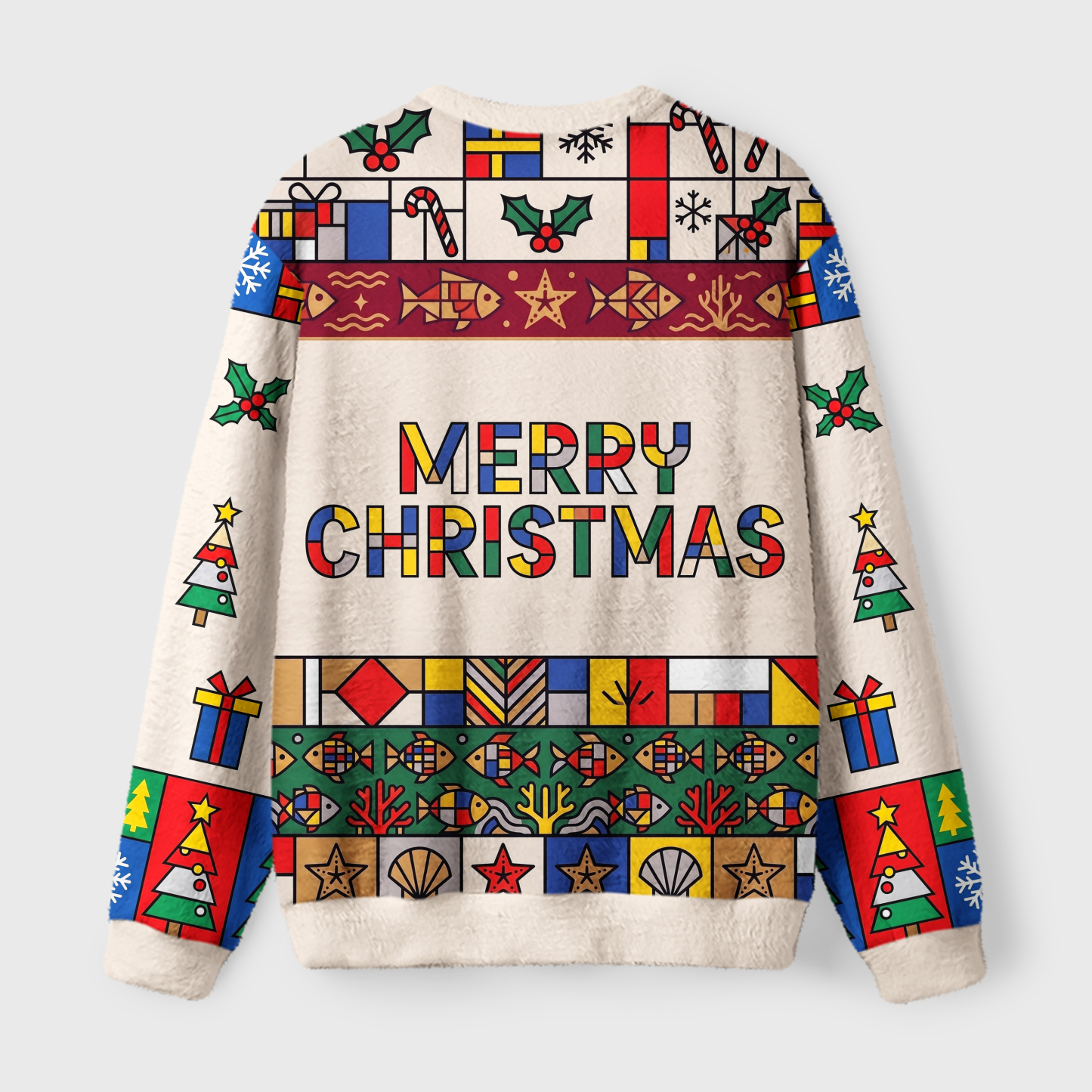 Tokyo-Tiger Mondrian Style Santa Frog Fuzzy Christmas Ugly Sweatshirt