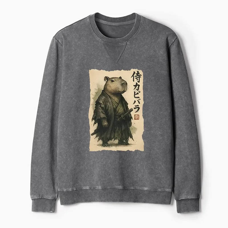 Tokyo-Tiger Capybara Samurai Washed Terry Sweatshirt