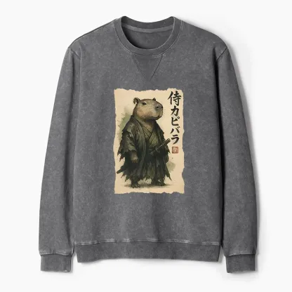 Tokyo-Tiger Capybara Samurai Washed Terry Sweatshirt