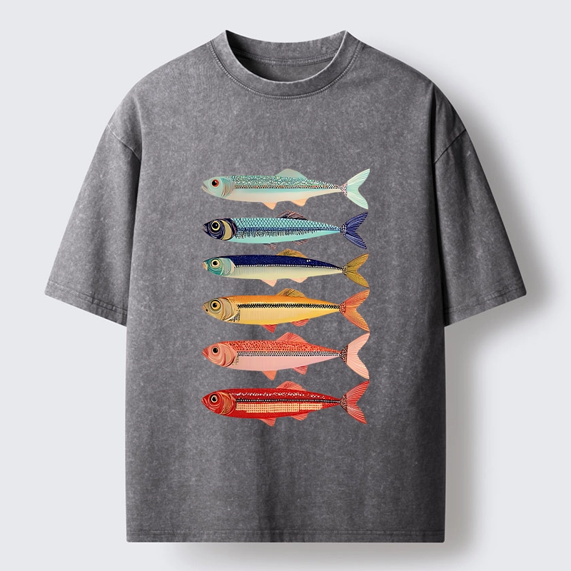 Tokyo‑Tiger Colorful Fish Stack Washed T‑Shirt