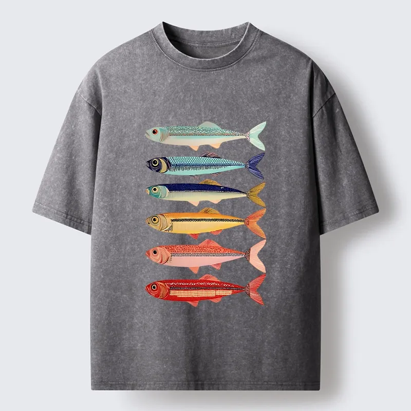 Tokyo‑Tiger Colorful Fish Stack Washed T‑Shirt