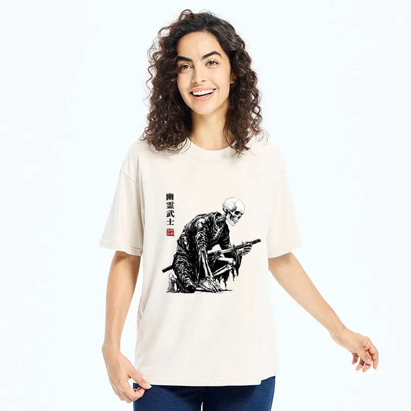 Tokyo-Tiger Vintage Dark Ghost Samurai Sketch Washed T-Shirt
