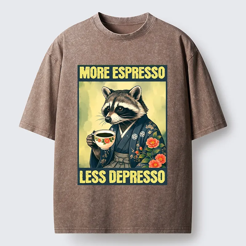 Tokyo‑Tiger Coffee Fix Energy Raccoon Washed T-Shirt