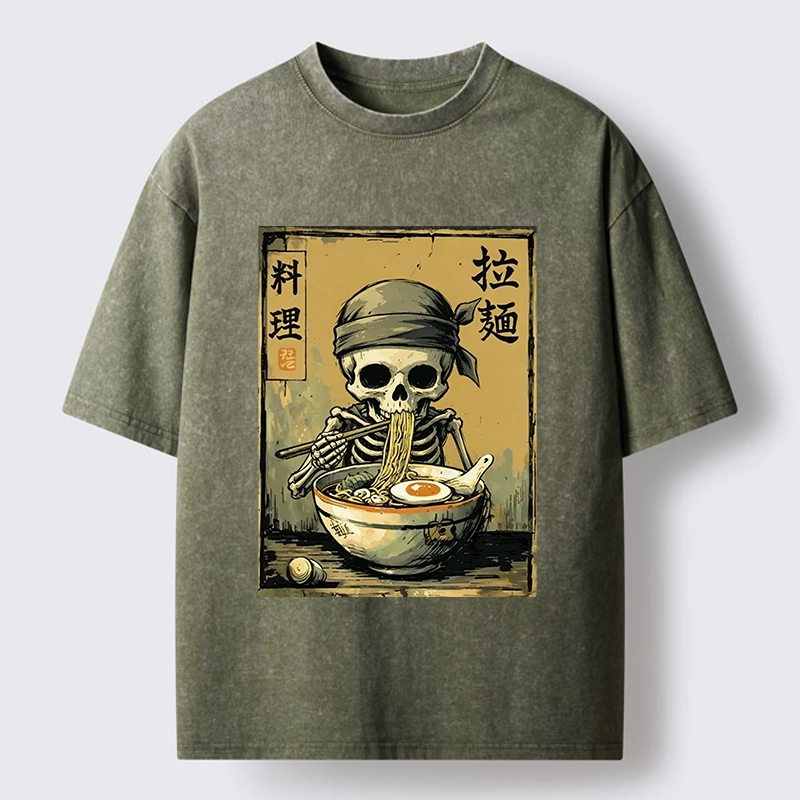 Tokyo‑Tiger Funny Skeleton Ramen Washed T‑Shirt