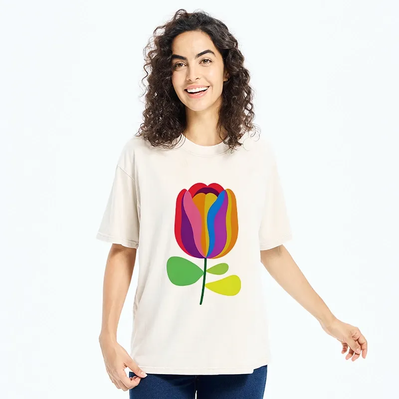 Tokyo‑Tiger Rainbow Tulip Bloom Washed T‑Shirt