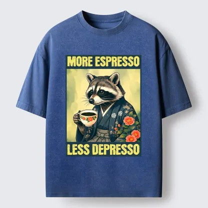 Tokyo‑Tiger Coffee Fix Energy Raccoon Washed T-Shirt