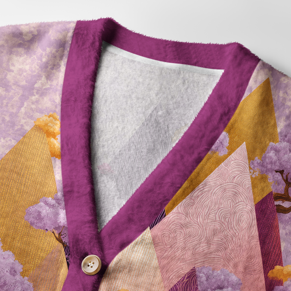 Tokyo-Tiger Geometric Purple Peaks Ugly Cardigan Sweater