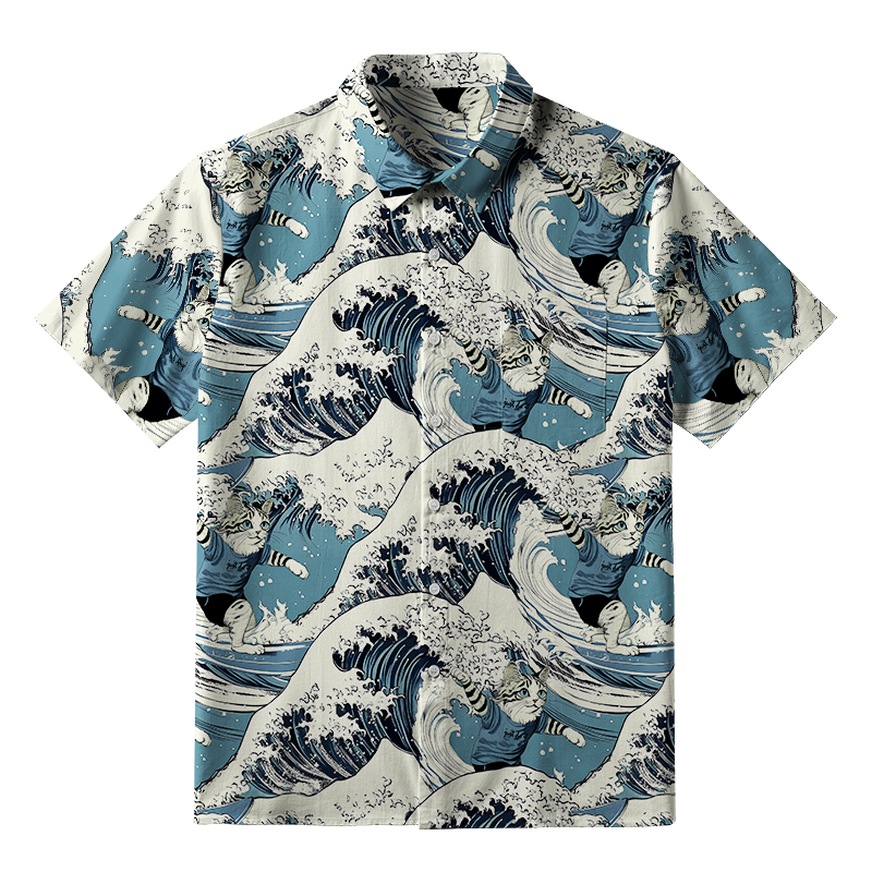 Tokyo-Tiger Cat's Surfing Trip Japanese Button-up Shirt