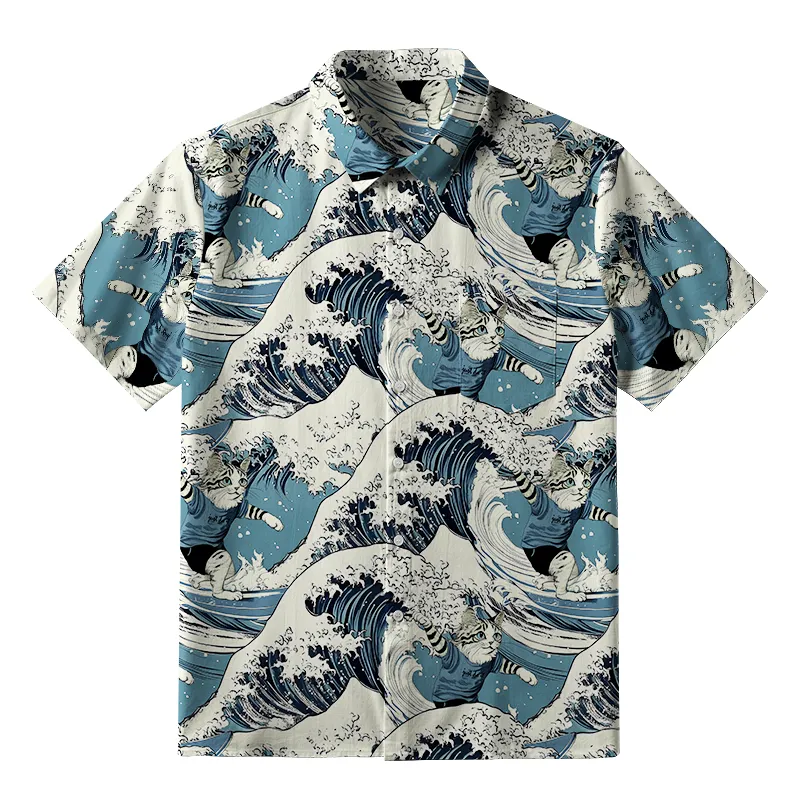 Tokyo-Tiger Cat's Surfing Trip Japanese Button-up Shirt