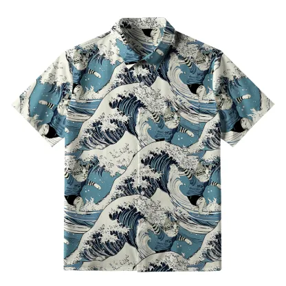 Tokyo-Tiger Cat's Surfing Trip Japanese Button-up Shirt