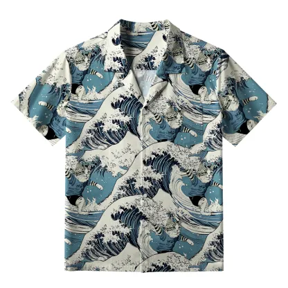 Tokyo-Tiger Cat's Surfing Trip Japanese Aloha Hawaiian Shirt