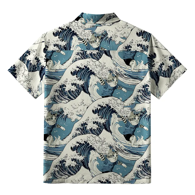 Tokyo-Tiger Cat's Surfing Trip Japanese Button-up Shirt