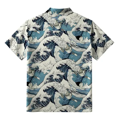 Tokyo-Tiger Cat's Surfing Trip Japanese Button-up Shirt