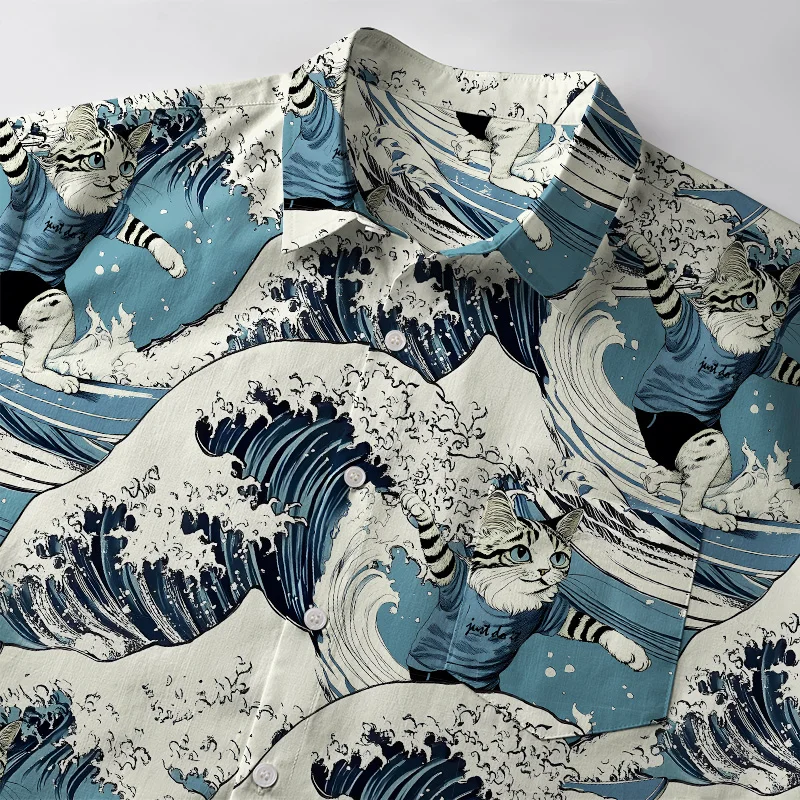 Tokyo-Tiger Cat's Surfing Trip Japanese Button-up Shirt