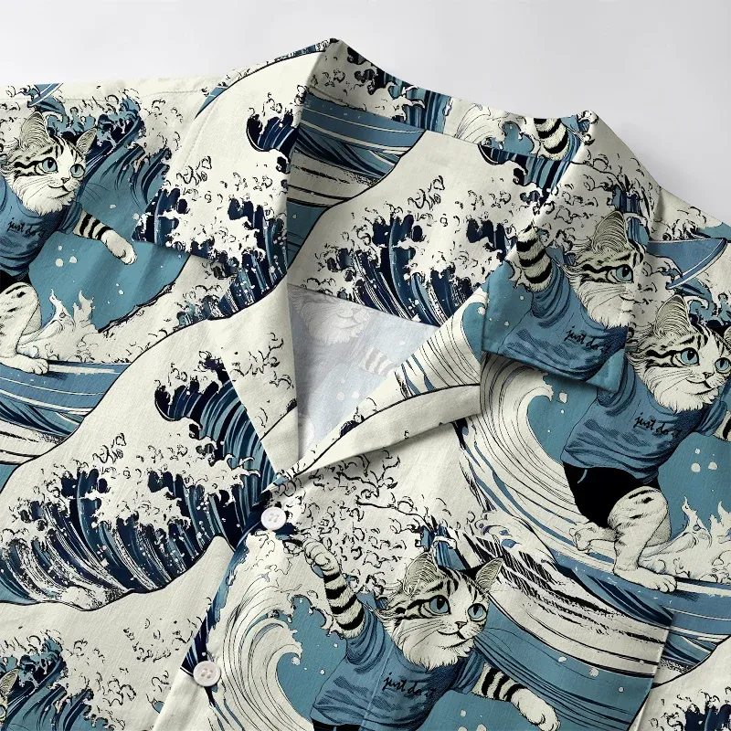 Tokyo-Tiger Cat's Surfing Trip Japanese Aloha Hawaiian Shirt