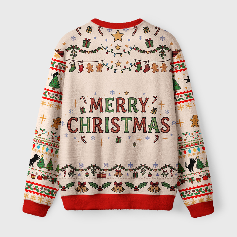 Tokyo-Tiger Black Cat Decorating Tree Fuzzy Christmas Ugly Sweatshirt
