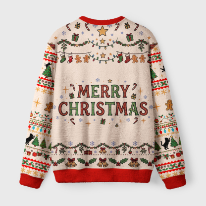 Tokyo-Tiger Black Cat Decorating Tree Fuzzy Christmas Ugly Sweatshirt