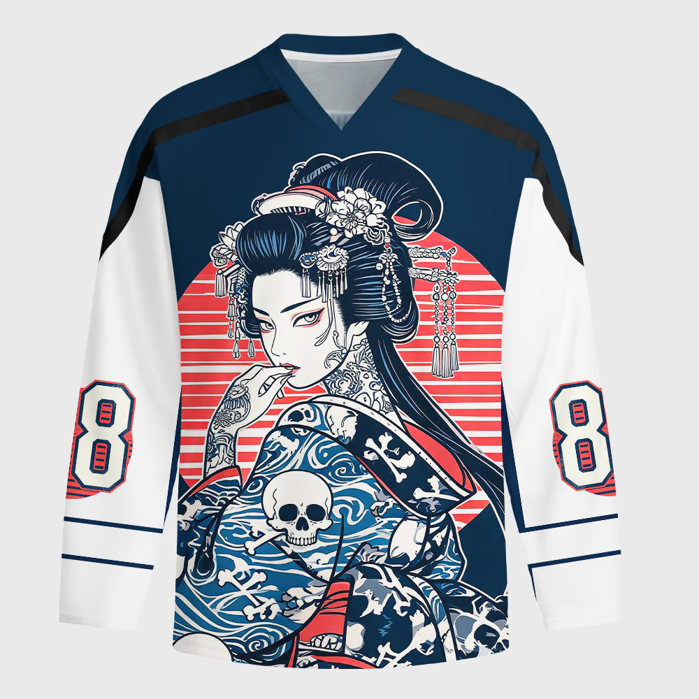Tokyo-Tiger Skeleton Sun Kimono Long-Sleeve Hockey Jersey