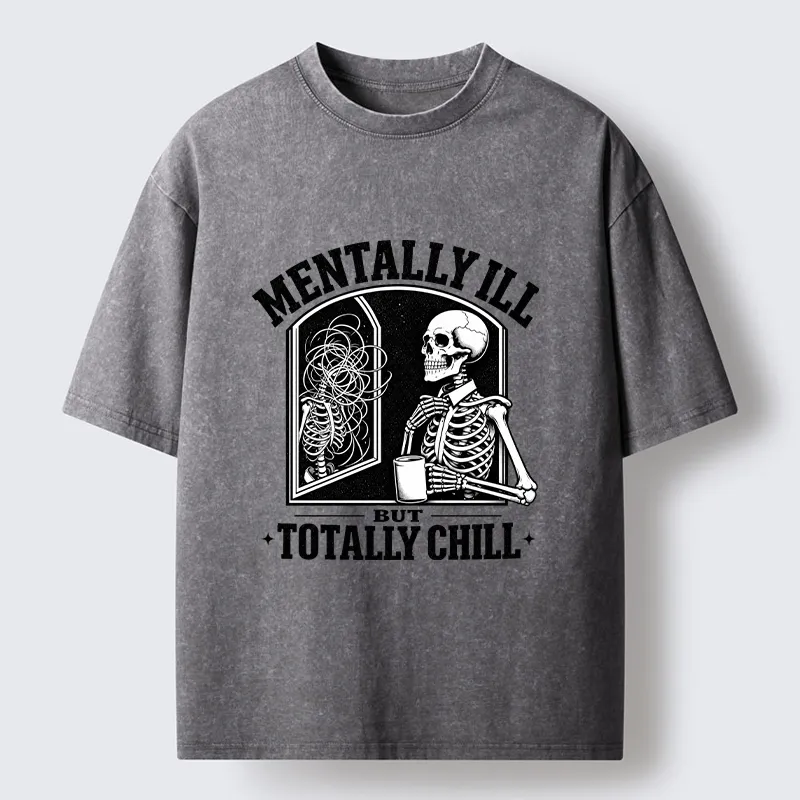 Tokyo‑Tiger Chill Crazy Skeleton Meme Washed T‑Shirt