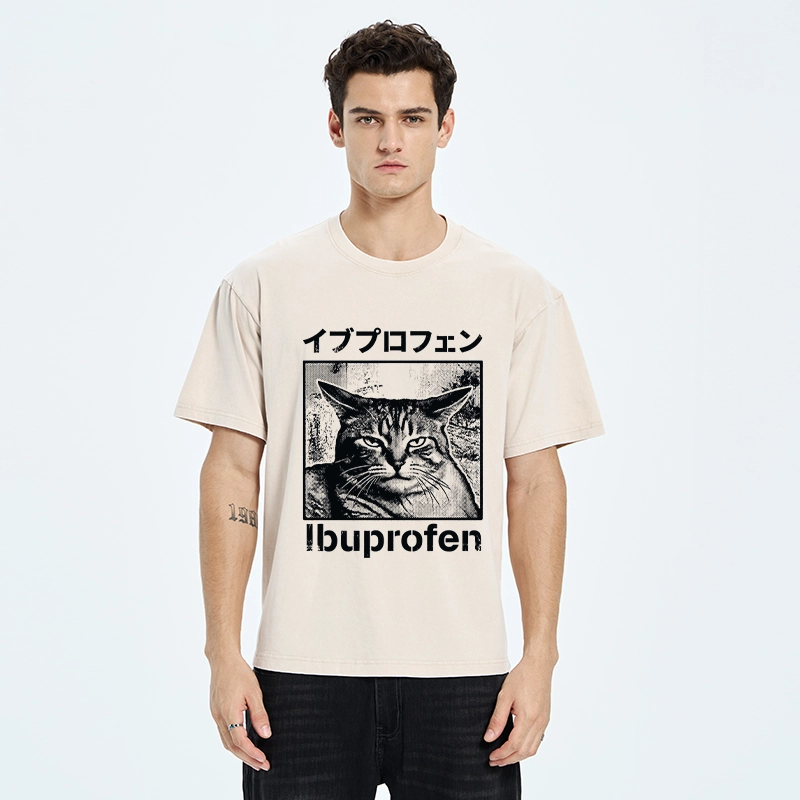 Tokyo-Tiger Tough Cat Loves Ibuprofen Pain Relief Washed T-Shirt