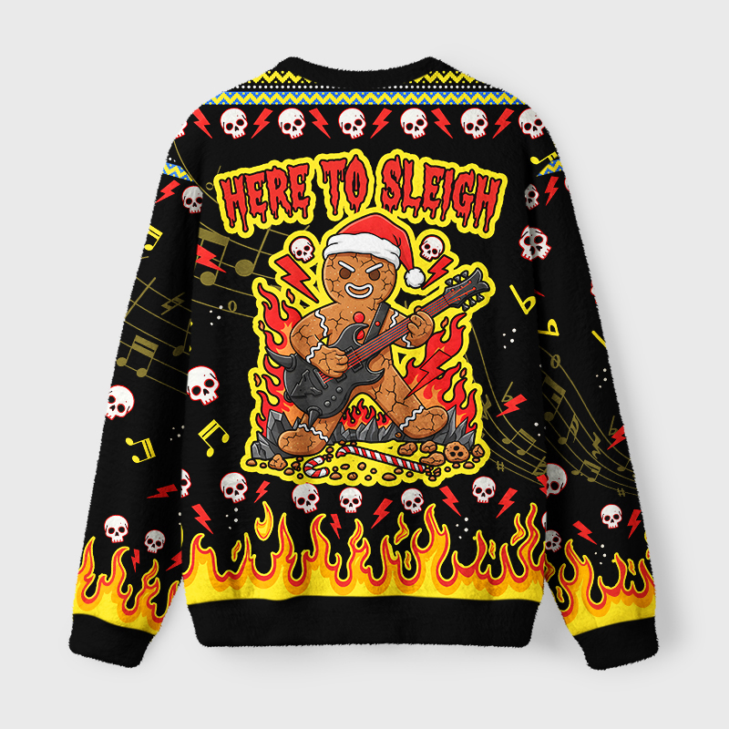 Tokyo-Tiger Rock And Roll Gingerbread Man Fuzzy Christmas Ugly Sweatshirt