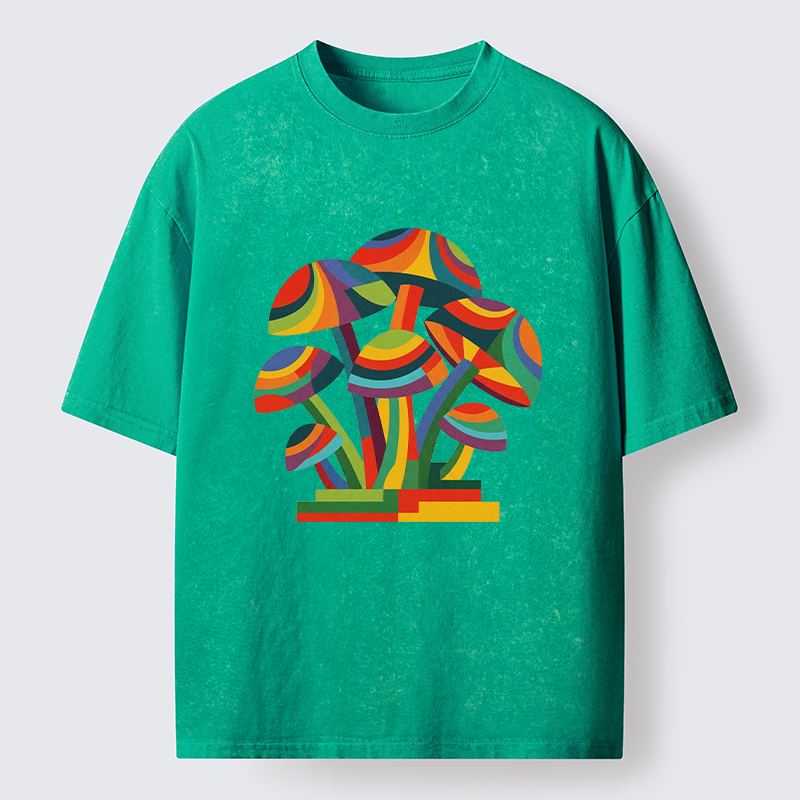 Tokyo-Tiger Retro Rainbow Mushroom Art Washed T-Shirt