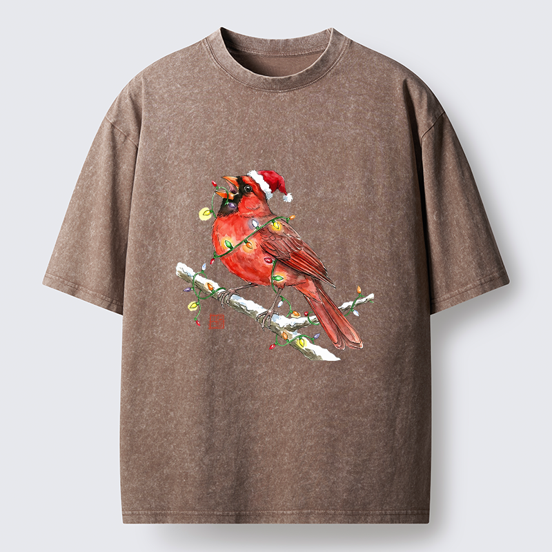 Tokyo-Tiger Christmas Cardinal Bird Washed T-Shirt