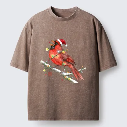 Tokyo-Tiger Christmas Cardinal Bird Washed T-Shirt