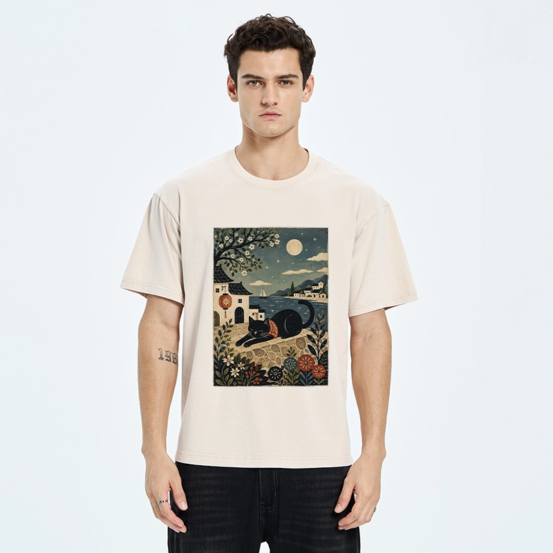 Tokyo-Tiger Sleepy Cat In A Coastal Town Washed T-Shirt