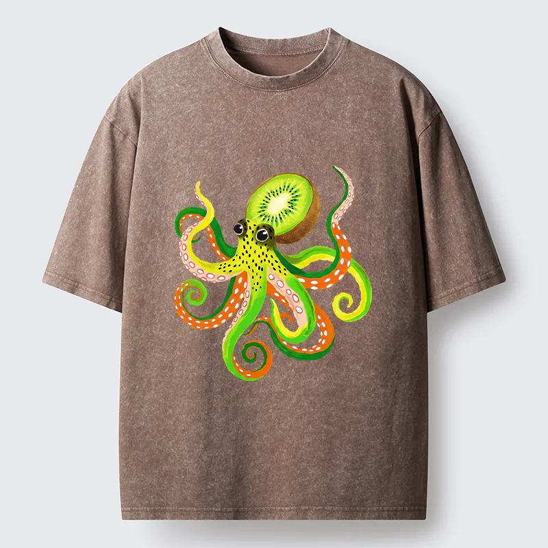 Tokyo-Tiger Kiwi Octopus Washed T-Shirt