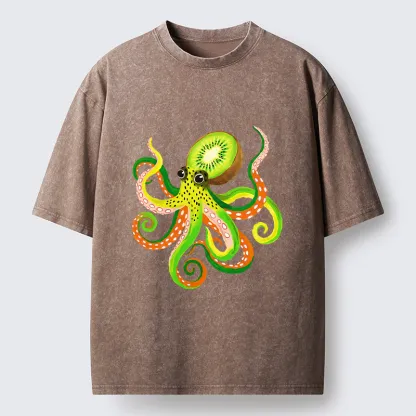 Tokyo-Tiger Kiwi Octopus Washed T-Shirt