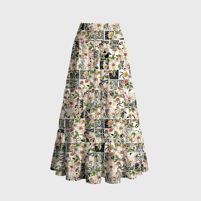 Tokyo-Tiger Flowers In The Waves Maxi Skirt