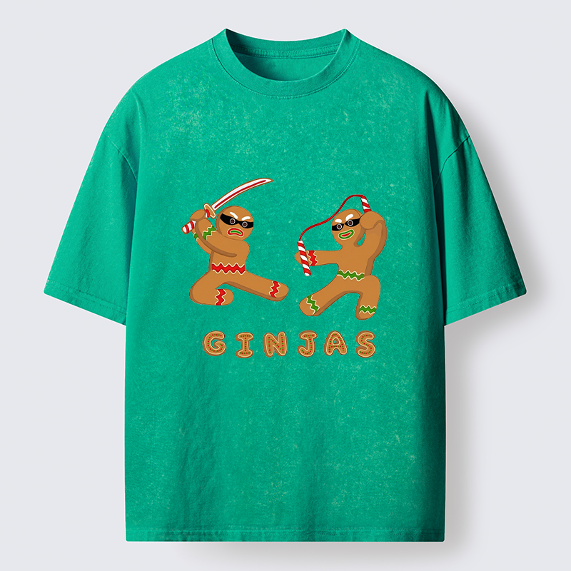 Tokyo-Tiger Funny Gingerbread Ninjas Washed T-Shirt