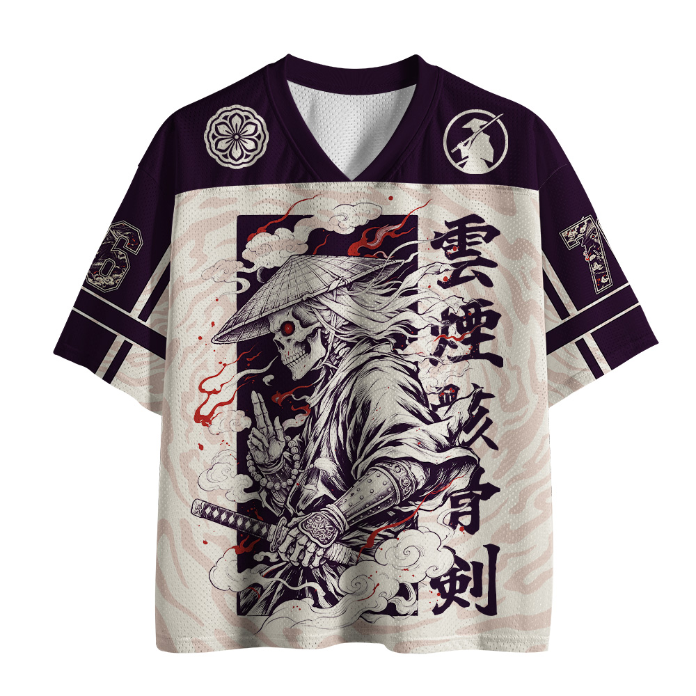 Tokyo-Tiger Smoke Skull Japanese Samurai Mesh Jersey