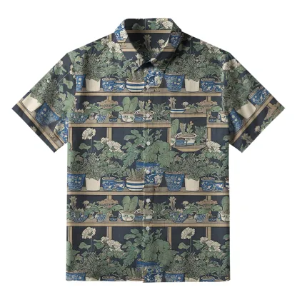 Tokyo-Tiger Retro Potted Plants Button-up Shirt
