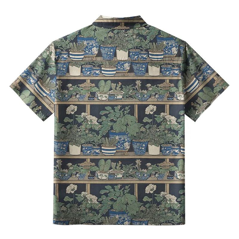 Tokyo-Tiger Retro Potted Plants Button-up Shirt