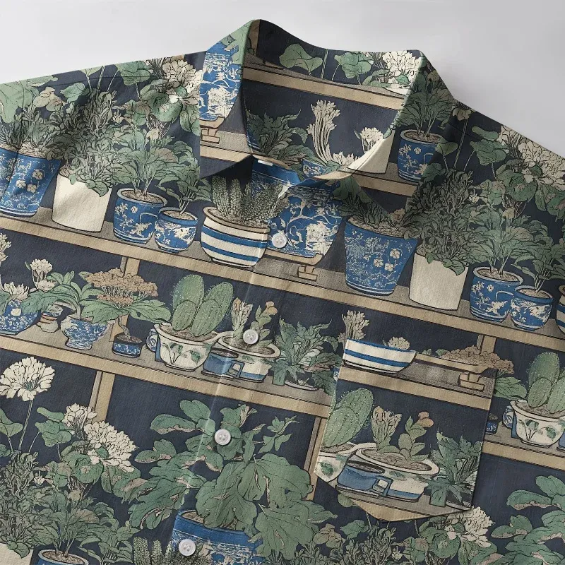 Tokyo-Tiger Retro Potted Plants Button-up Shirt