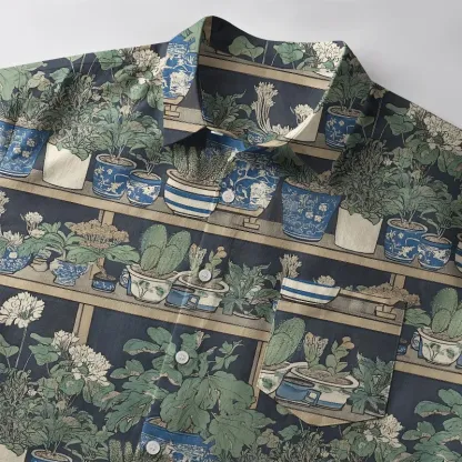 Tokyo-Tiger Retro Potted Plants Button-up Shirt