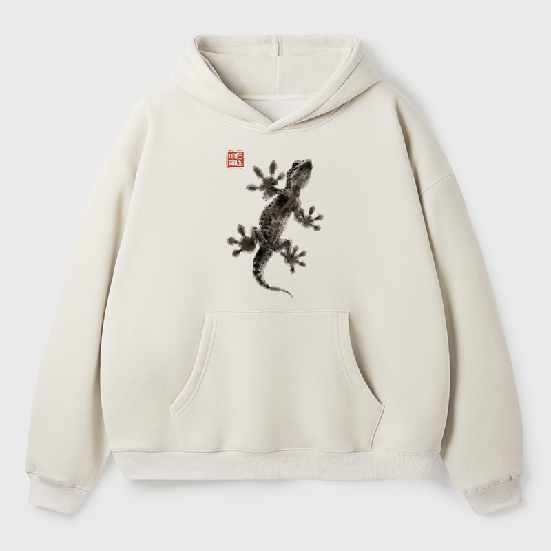 Tokyo-Tiger Minimal Asian Ink Brush Gecko Vibe Adult Fleece Hoodie
